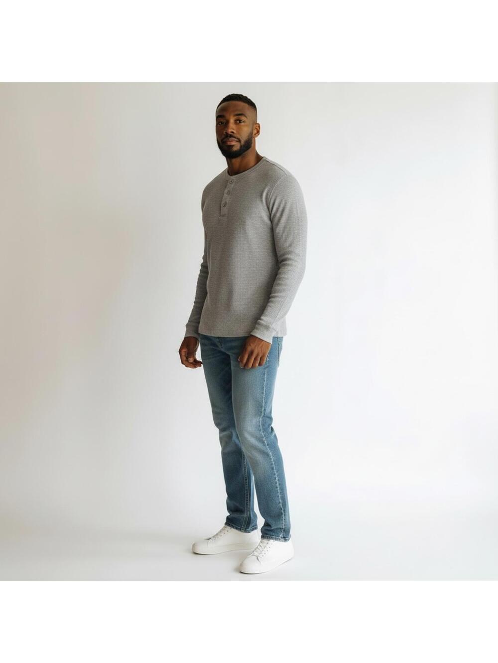 Open Trails Men's XL Gray Henley Long Sleeve Shirt